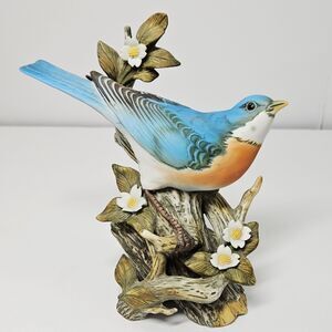 Vtg Bluebird Figurine Masterpiece Porcelain Homco 1984 Perched Branch signed Dmg